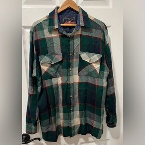 Back Packer Sportswear Men No Size Tag Green Plaid Button-Up Shirt ChestPockets